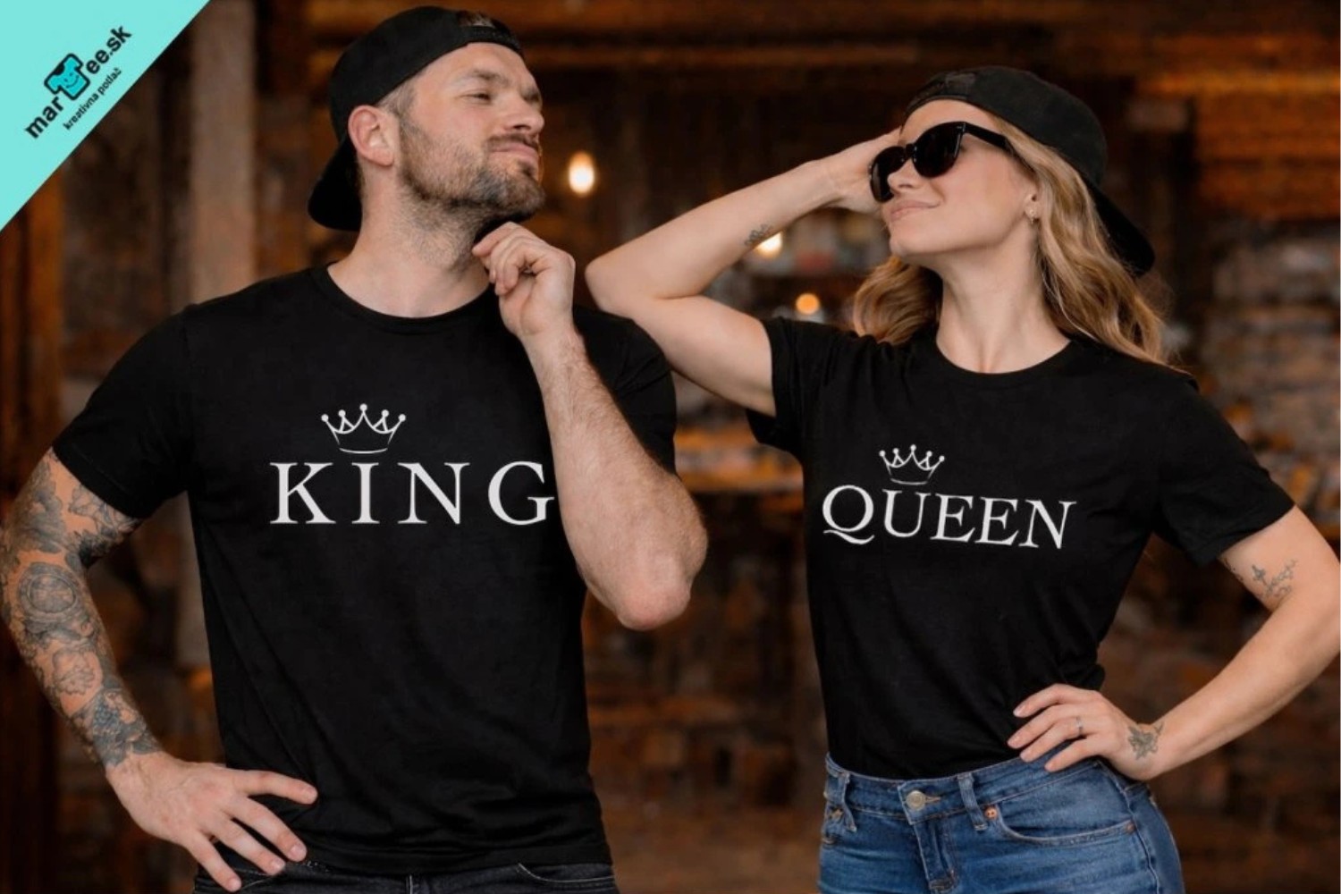 Cierne-panske-damske-tricko-s-potlacou-KING-QUEEN